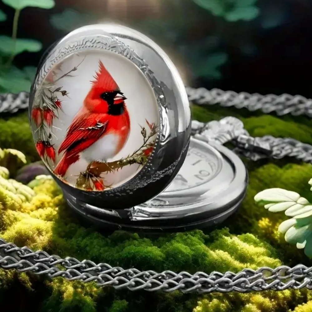 NEW Christmas Holiday Red Cardinal‎ Bird Gift Pocket Casual Watch Necklace